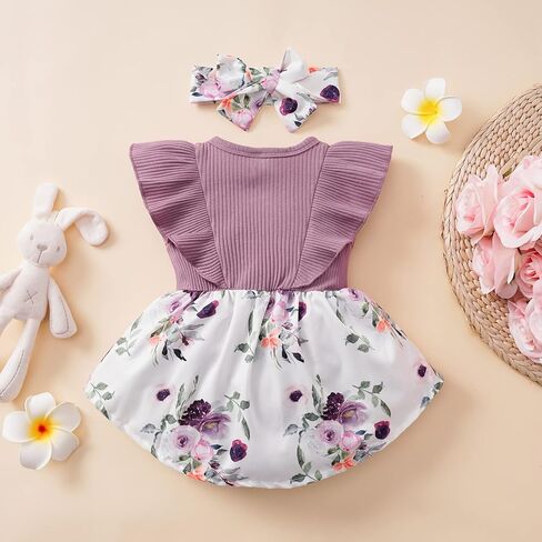 Tinypainter الوليد طفلة ملابس الرضع زهرة رومبير أكمام بذلة القوس الكبير ملابس الصيف 0-18 أشهر in Kuwait