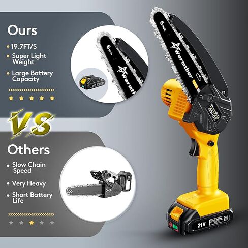 منشار كهربائي صغير لاسلكي 6 بوصة، منشار كهربائي مزود ببطارية 2 قطعة منشار فائق قابل لإعادة الشحن 21 فولت لقطع الخشب وتقليم الأشجار، ترقية 2024 in Kuwait