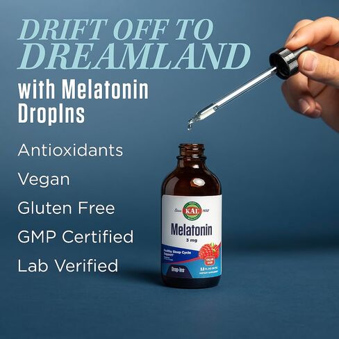 KAL Melatonin 3mg DropIns, Fast Acting Sleep Aid, Melatonin Drops for Calming Relaxation and Healthy Sleep Cycle Support, Natural Raspberry Flavor, 60 Day Guarantee, Approx. 88 Servings, 3 fl oz in Saudi Arabia