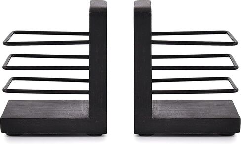 حديد سامهيتا المزخرف باللون الأسود وخشب السنط للأرفف، أرفف كتب بتصميم هندسي فريد من نوعه لتزيين المنزل (مجموعة من 2)، (4 بوصة × 4 بوصة × 5 بوصة) in Kuwait