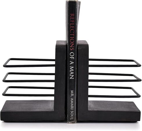 حديد سامهيتا المزخرف باللون الأسود وخشب السنط للأرفف، أرفف كتب بتصميم هندسي فريد من نوعه لتزيين المنزل (مجموعة من 2)، (4 بوصة × 4 بوصة × 5 بوصة) in Kuwait