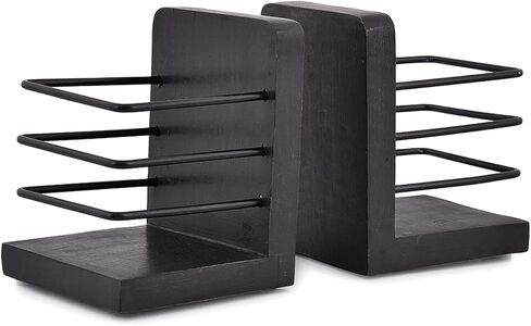 حديد سامهيتا المزخرف باللون الأسود وخشب السنط للأرفف، أرفف كتب بتصميم هندسي فريد من نوعه لتزيين المنزل (مجموعة من 2)، (4 بوصة × 4 بوصة × 5 بوصة) in Kuwait