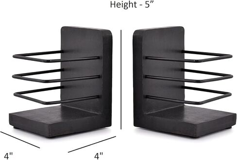 حديد سامهيتا المزخرف باللون الأسود وخشب السنط للأرفف، أرفف كتب بتصميم هندسي فريد من نوعه لتزيين المنزل (مجموعة من 2)، (4 بوصة × 4 بوصة × 5 بوصة) in Kuwait