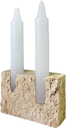 Marble Candle Holder Travertine Candlestick Holder for Home Decor, Natural Stone Holder with Natural Split Face, 2 Holes (Beige Travertine) in Saudi Arabia