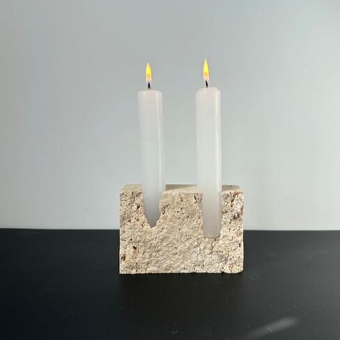 Marble Candle Holder Travertine Candlestick Holder for Home Decor, Natural Stone Holder with Natural Split Face, 2 Holes (Beige Travertine) in Saudi Arabia
