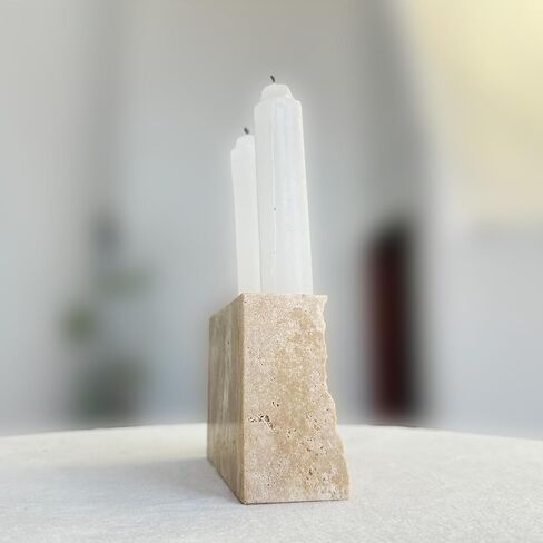 Marble Candle Holder Travertine Candlestick Holder for Home Decor, Natural Stone Holder with Natural Split Face, 2 Holes (Beige Travertine) in Saudi Arabia