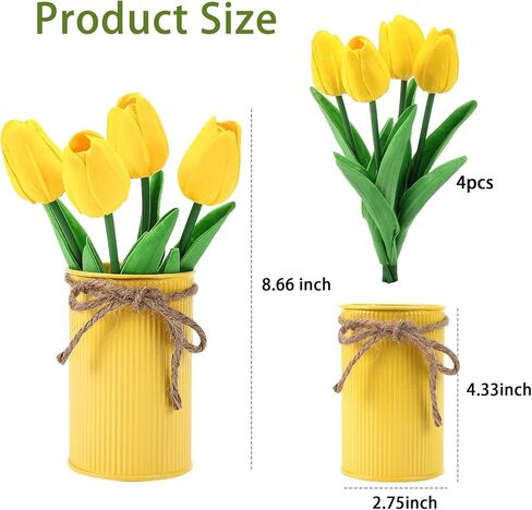 Omldggr 12 قطعة من زهور التوليب الاصطناعية مع وعاء معدني، 3 عبوات ملونة لتزيين الطاولة من زهور التوليب الاصطناعية في وعاء لطاولة المنزل والمكتب، وتزيين حفلات الربيع in Kuwait