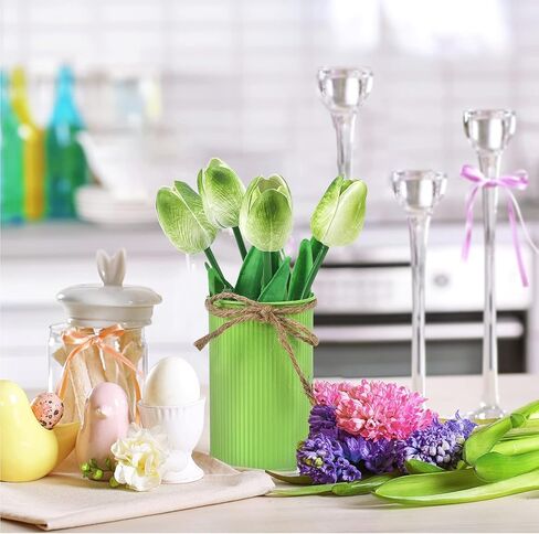 Omldggr 12 قطعة من زهور التوليب الاصطناعية مع وعاء معدني، 3 عبوات ملونة لتزيين الطاولة من زهور التوليب الاصطناعية في وعاء لطاولة المنزل والمكتب، وتزيين حفلات الربيع in Kuwait