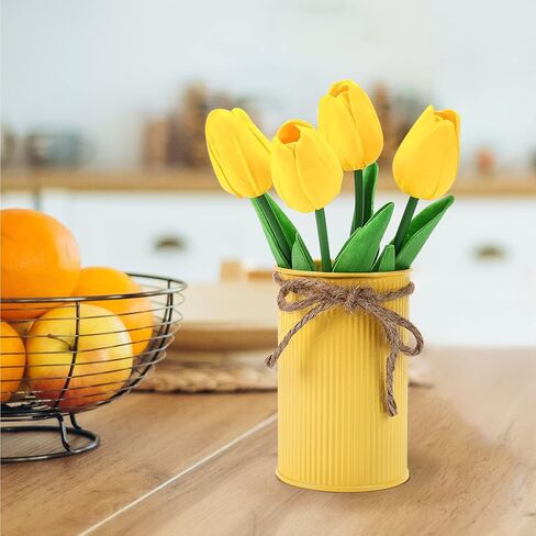 Omldggr 12 قطعة من زهور التوليب الاصطناعية مع وعاء معدني، 3 عبوات ملونة لتزيين الطاولة من زهور التوليب الاصطناعية في وعاء لطاولة المنزل والمكتب، وتزيين حفلات الربيع in Kuwait