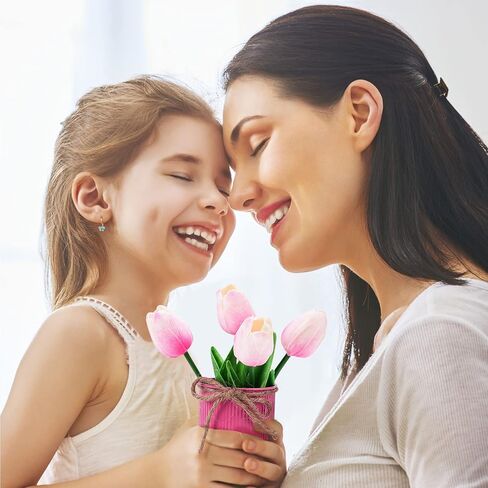 Omldggr 12 قطعة من زهور التوليب الاصطناعية مع وعاء معدني، 3 عبوات ملونة لتزيين الطاولة من زهور التوليب الاصطناعية في وعاء لطاولة المنزل والمكتب، وتزيين حفلات الربيع in Kuwait