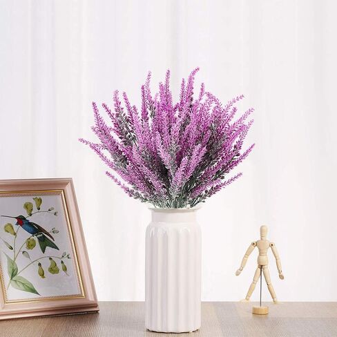 TENCHY 12 Bundles Artificial Lavender Flowers No Fade UV Resistant Fake Plastic Flowers Bouquet for Wedding Home Office Decoration- Indoor/Outdoor Use (Fuchsia) in Kuwait