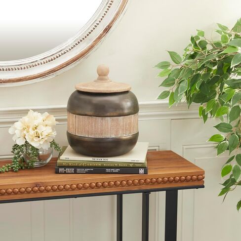 Deco 79 Metal Decorative Jars with Wood Lids, 9" x 9" x 11", Brown in Saudi Arabia