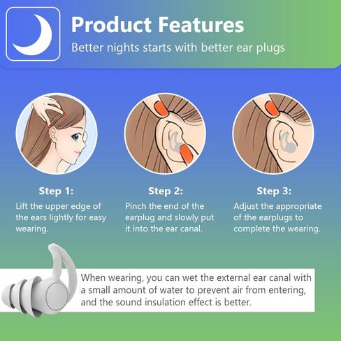 سدادات أذن من AOOWU للنوم، قطعتان من سدادات الأذن المانعة للضوضاء مع صندوق حاوية تخزين، سدادات أذن لحماية السمع، العمل، الشخير، السفر، النوم، الحفلات الموسيقية (أسود) in Kuwait