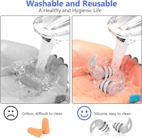 سدادات أذن من AOOWU للنوم، قطعتان من سدادات الأذن المانعة للضوضاء مع صندوق حاوية تخزين، سدادات أذن لحماية السمع، العمل، الشخير، السفر، النوم، الحفلات الموسيقية (أسود) in Kuwait