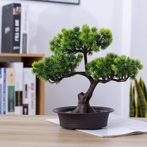 اجعل الحياة أفضل زخرفة نباتية صناعية لشجرة الصنوبر بونساي، نباتات منزلية صناعية بوعاء، للديكور، شاشة سطح المكتب (حيوية) in Kuwait