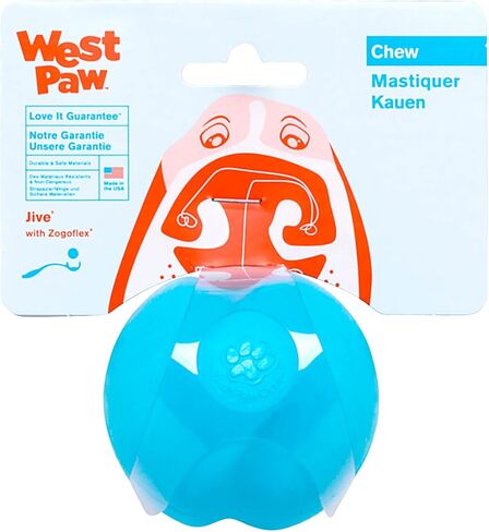 WEST PAW Zogoflex Jive Ball Dog Chew Toy – Bouncing Toys for Dogs, Fetch, Catch, Chewing, Play – Floatable, Recyclable Balls – Latex-Free, Non-Toxic, Dishwasher Safe Dog Toy, X-Small 2", Aqua Blue in Kuwait