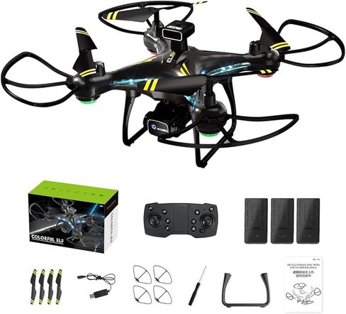 طائرة بدون طيار AIROKA H112 RC مع كاميرات مزدوجة، يمكن التحكم في التطبيق بدون طيار، مع تحوم تلقائي، وقلب ثلاثي الأبعاد، ووضع مقطوعة الرأس و3 بطاريات، لعبة هدية رائعة للأولاد والبنات (أسود) in Kuwait