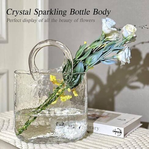 مزهرية زجاجية شفافة بتصميم محفظة انيقة من بيرويال، مزهرية زهور على شكل شنطة يد مع وعاء سمكة، مزهرية زجاجية شفافة لديكور المنزل والاحتفالات والمكتب والهدايا والمقاهي (مزهرية واحدة فقط) in Kuwait