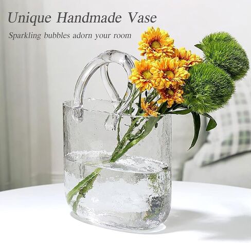 مزهرية زجاجية شفافة بتصميم محفظة انيقة من بيرويال، مزهرية زهور على شكل شنطة يد مع وعاء سمكة، مزهرية زجاجية شفافة لديكور المنزل والاحتفالات والمكتب والهدايا والمقاهي (مزهرية واحدة فقط) in Kuwait