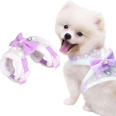 Do-Dottii حجر الراين الكلب تسخير لا سحب قابل للتعديل جرو بلينغ تسخير لينة مزدوجة مبطن تنفس سترة سباركلي القوس للكلاب الصغيرة المتوسطة سهولة التحكم في المشي الإفراج السريع (صغير، أحمر) in Kuwait