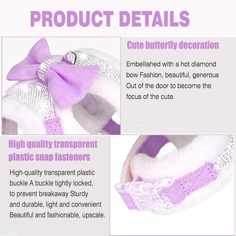 Do-Dottii حجر الراين الكلب تسخير لا سحب قابل للتعديل جرو بلينغ تسخير لينة مزدوجة مبطن تنفس سترة سباركلي القوس للكلاب الصغيرة المتوسطة سهولة التحكم في المشي الإفراج السريع (صغير، أحمر) in Kuwait