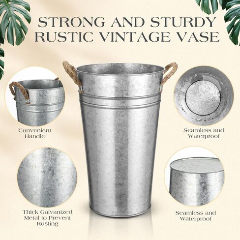 Bokon 12 Pcs 12 Inch Flower Buckets Bulk Galvanized Large Metal Vase for Cut Flowers with Handles Planter French Valentine's Day Table Decor Centerpiece Farmhouse Florist Rustic Pails for Wedding Home in Saudi Arabia