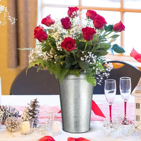 Bokon 12 Pcs 12 Inch Flower Buckets Bulk Galvanized Large Metal Vase for Cut Flowers with Handles Planter French Valentine's Day Table Decor Centerpiece Farmhouse Florist Rustic Pails for Wedding Home in Saudi Arabia