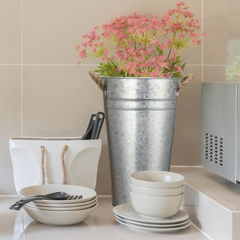 Bokon 12 Pcs 12 Inch Flower Buckets Bulk Galvanized Large Metal Vase for Cut Flowers with Handles Planter French Valentine's Day Table Decor Centerpiece Farmhouse Florist Rustic Pails for Wedding Home in Saudi Arabia