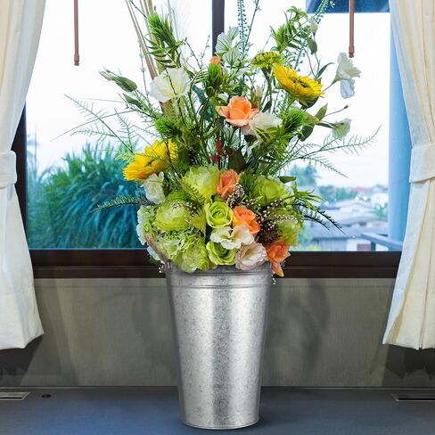 Bokon 12 Pcs 12 Inch Flower Buckets Bulk Galvanized Large Metal Vase for Cut Flowers with Handles Planter French Valentine's Day Table Decor Centerpiece Farmhouse Florist Rustic Pails for Wedding Home in Saudi Arabia