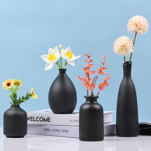 Multi-Color Ceramic Small Bud Vases Set of 4, White Yellow Orange Blue Vase, Modern Minimalism Style Vases for Rustic Home Decor, Ideal Decorative Vases for Living Room, Dining Room, Mantel, Entryway in Saudi Arabia