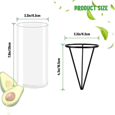 مزهرية زجاجية لبذور الافوكادو مع دعامة معدنية مثلثة، مجموعات زراعة لزراعة بذور الافوكادو، هدية بستنة شجرة الافوكادو لمحبي البستنة (البذور غير متضمنة) in Kuwait