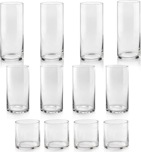 مجموعة من 12 مزهرية زجاجية للأسطوانات 4 من كل مقاس 4، 8، 25.4 سم طول - متعددة الاستخدامات: شمعة عمودية، حوامل شموع عائمة أو مزهرية زهرية - مثالية كقطع مركزية للزفاف. in Kuwait