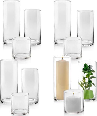 مجموعة من 12 مزهرية زجاجية للأسطوانات 4 من كل مقاس 4، 8، 25.4 سم طول - متعددة الاستخدامات: شمعة عمودية، حوامل شموع عائمة أو مزهرية زهرية - مثالية كقطع مركزية للزفاف. in Kuwait