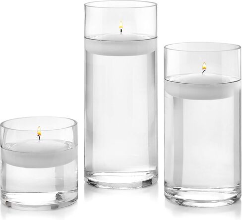 مجموعة من 12 مزهرية زجاجية للأسطوانات 4 من كل مقاس 4، 8، 25.4 سم طول - متعددة الاستخدامات: شمعة عمودية، حوامل شموع عائمة أو مزهرية زهرية - مثالية كقطع مركزية للزفاف. in Kuwait