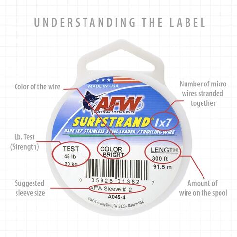 American Fishing Wire Surfstrand, Bare 1x7 Stainless Steel Leader Wire, 250 lb Test, 0.039" Diameter, Camo, 30 ft in Saudi Arabia