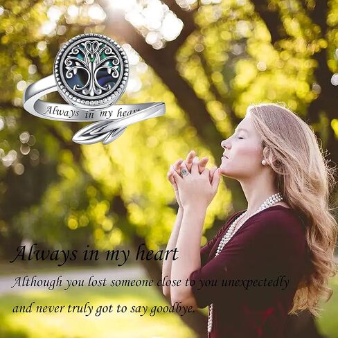Tree of Life Urn Ring for Ashes 925 Sterling Silver Adjustable Family Tree Memorial Keepsake Jewelry Always in My Heart Cremation Ring for Women Men in Saudi Arabia