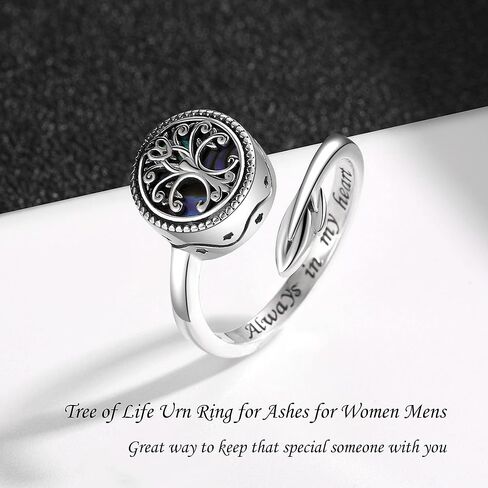 Tree of Life Urn Ring for Ashes 925 Sterling Silver Adjustable Family Tree Memorial Keepsake Jewelry Always in My Heart Cremation Ring for Women Men in Saudi Arabia