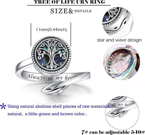 Tree of Life Urn Ring for Ashes 925 Sterling Silver Adjustable Family Tree Memorial Keepsake Jewelry Always in My Heart Cremation Ring for Women Men in Saudi Arabia