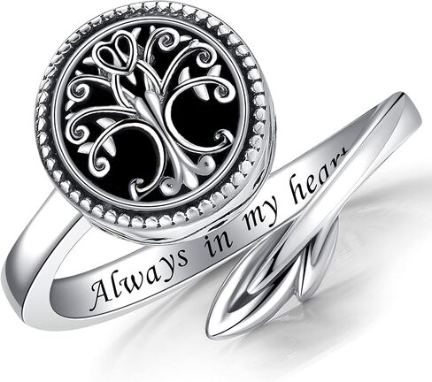 Tree of Life Urn Ring for Ashes 925 Sterling Silver Adjustable Family Tree Memorial Keepsake Jewelry Always in My Heart Cremation Ring for Women Men in Saudi Arabia