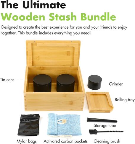 مجموعة صندوق وصينية من الخيزران من Donghome، صندوق تخزين مزخرف - يتضمن علبتين من الصفيح مع أغطية وجميع الملحقات - أفضل هدية للأب والزوج in Kuwait