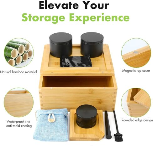 مجموعة صندوق وصينية من الخيزران من Donghome، صندوق تخزين مزخرف - يتضمن علبتين من الصفيح مع أغطية وجميع الملحقات - أفضل هدية للأب والزوج in Kuwait