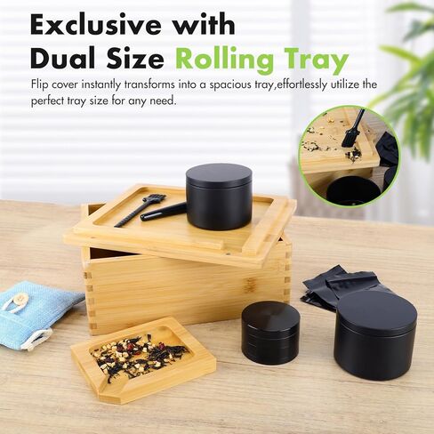 مجموعة صندوق وصينية من الخيزران من Donghome، صندوق تخزين مزخرف - يتضمن علبتين من الصفيح مع أغطية وجميع الملحقات - أفضل هدية للأب والزوج in Kuwait