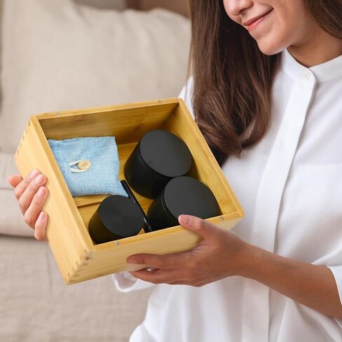 مجموعة صندوق وصينية من الخيزران من Donghome، صندوق تخزين مزخرف - يتضمن علبتين من الصفيح مع أغطية وجميع الملحقات - أفضل هدية للأب والزوج in Kuwait