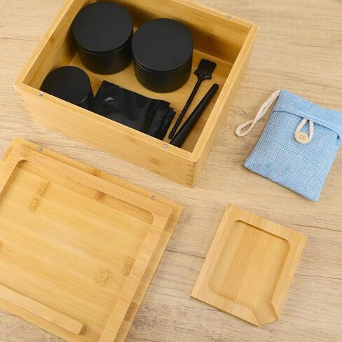 مجموعة صندوق وصينية من الخيزران من Donghome، صندوق تخزين مزخرف - يتضمن علبتين من الصفيح مع أغطية وجميع الملحقات - أفضل هدية للأب والزوج in Kuwait