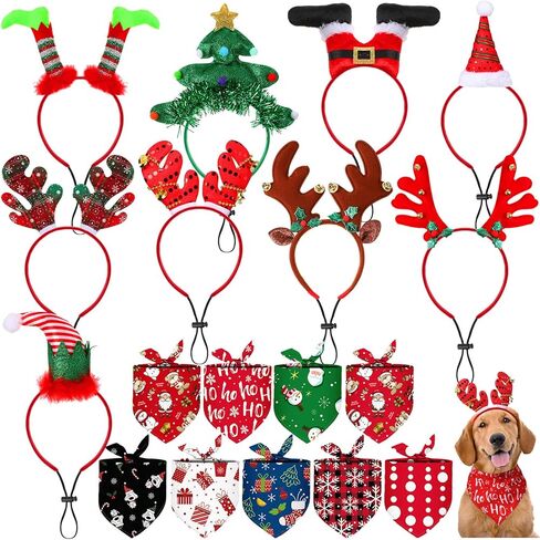 Sadnyy 18 Pcs Pet Costume Accessories Christmas Dog Bandanas Dog Christmas Scarf Adjustable Christmas Dog Headbands Pet Xmas Reindeer Antlers Headbands for Dogs Costume Decor in Saudi Arabia