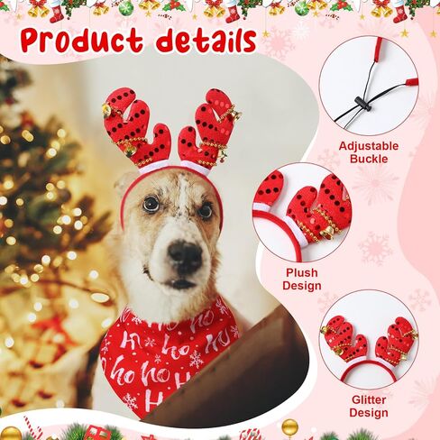Sadnyy 18 Pcs Pet Costume Accessories Christmas Dog Bandanas Dog Christmas Scarf Adjustable Christmas Dog Headbands Pet Xmas Reindeer Antlers Headbands for Dogs Costume Decor in Saudi Arabia