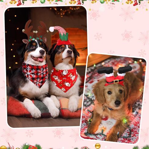 Sadnyy 18 Pcs Pet Costume Accessories Christmas Dog Bandanas Dog Christmas Scarf Adjustable Christmas Dog Headbands Pet Xmas Reindeer Antlers Headbands for Dogs Costume Decor in Saudi Arabia