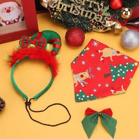 شريط رأس قزم للحيوانات الاليفة من انياك، اكسسوارات زي قزم الكلاب والجراء والكريسماس والعطلة، مجموعة ملابس راس ووشاح للكلاب الصغيرة والمتوسطة والكبيرة in Kuwait