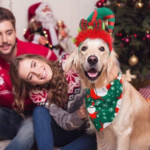 شريط رأس قزم للحيوانات الاليفة من انياك، اكسسوارات زي قزم الكلاب والجراء والكريسماس والعطلة، مجموعة ملابس راس ووشاح للكلاب الصغيرة والمتوسطة والكبيرة in Kuwait