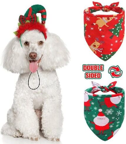 شريط رأس قزم للحيوانات الاليفة من انياك، اكسسوارات زي قزم الكلاب والجراء والكريسماس والعطلة، مجموعة ملابس راس ووشاح للكلاب الصغيرة والمتوسطة والكبيرة in Kuwait